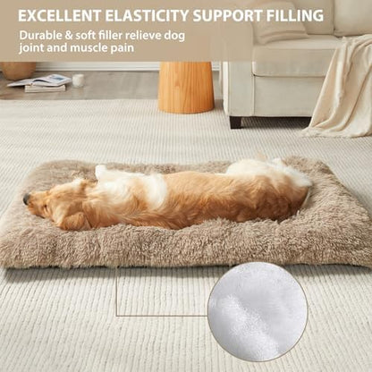 BFPETHOME Dog Beds for Large Dogs, Plush Dog Crate Bed Fluffy Cozy Kennel Pad for Sleeping &Ease Anxiety, Washable Pet Mats with Anti-Slip Bottom for Large Dogs, Brown