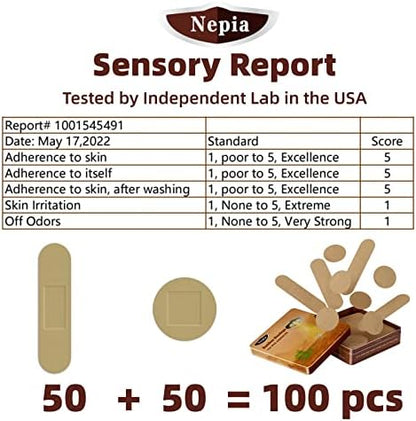 Nepia Hypoallergenic Bamboo Fabric Assorted Shapes Bandages | PFAS Free & Latex Free | Eco-Friendly Compostable Bandaids for Sensitive Skin & Scrapes | Flexible Fabric Family Pack (100 Count)