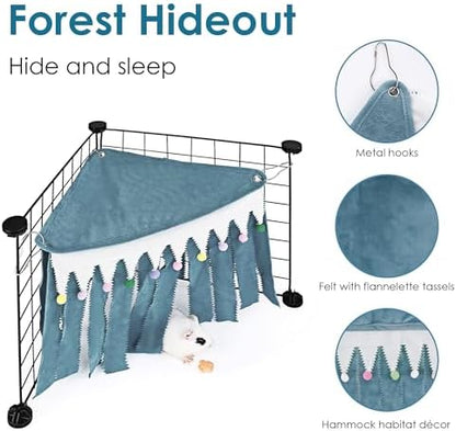 Forest Cage Corner Hideout, Pets Corner Hideout for Guinea Pigs, Rabbits, Ferrets, Chinchillas, Gerbils, Hedgehogs (Blue)