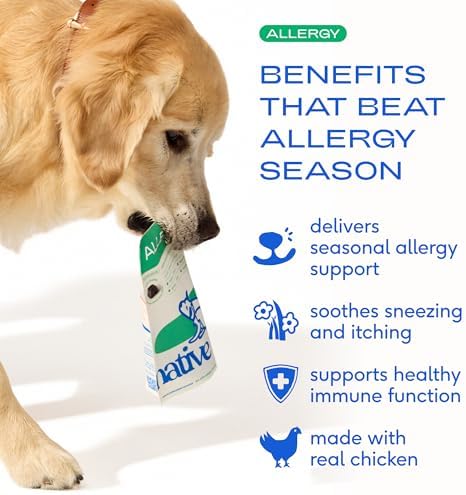 Native Pet Dog Allergy Chews for Medium Breeds - Itchy Skin and Seasonal Itch Support - Colostrum, Probiotics, Spirulina - 90 Chews