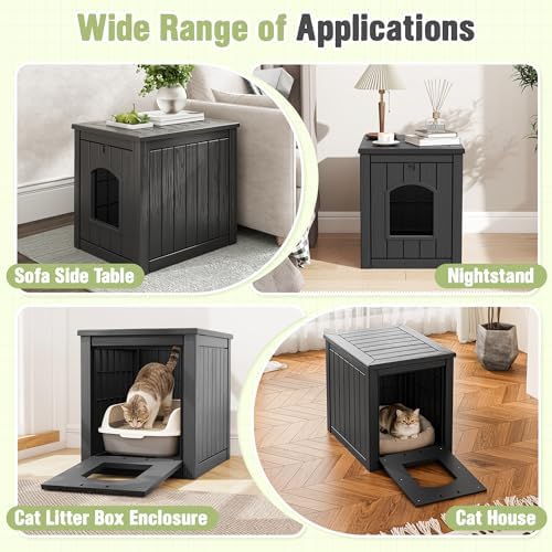 Cat Litter Box Enclosure, Feral Outdoor Cat Enclosure Weatherproof for Winter Outside, Cat Litter Box Furniture Fit Litter Box, Sturdy Resin Shelter for Living Room, Easy to Assemble, Black
