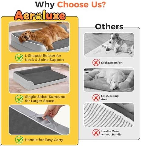 XL Orthopedic Dog Bed for Large Sized Dogs, 42"x30", Grey Flannel