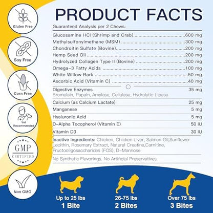 Glucosamine for Dogs, Joint Supplement, Freeze Dried, 120 Chews