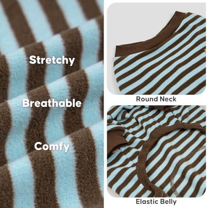 KYEESE Striped Dog Pajamas for Small Dogs Thermal Fleece Onesie Daily Wear