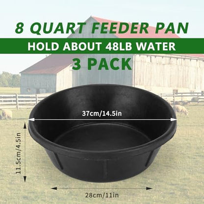 3Pcs Heavy Duty Rubber Feed Pan, 8Q/2Gal Horse Feed Bucket