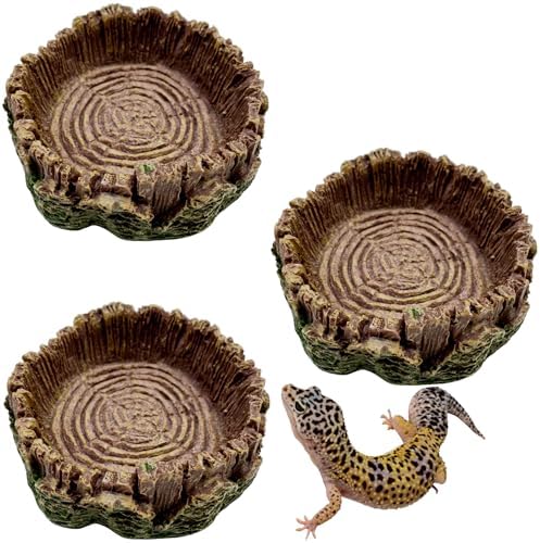 3 Pack Small Reptile Food Bowls, Reptile Feeding Terrarium Bowls for Bearded Dragon Lizard Frog Gecko Tortoise Hermit Crab Snail (Brown)