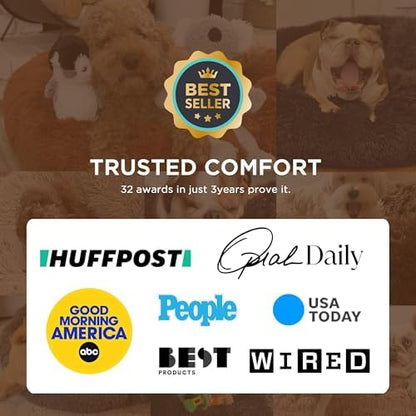 Bedsure Calming Small Medium Dog Bed Donut Washable Puppy Bed,27ins Camel