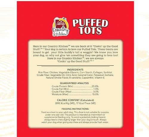 Country Kitchen Rawhide Free Puffed Tots, Made with Real Chicken, 7oz (Pack of 2)