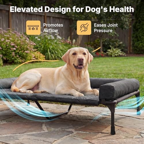 Veehoo Outdoor Elevated Dog Bed with Waterproof Bolster Cushion, Cooling