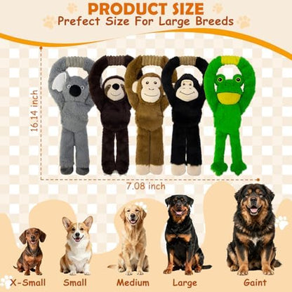 No Stuffing 5-Pack Dog Toys, Squeaky Plush with Crinkle for Medium Pets