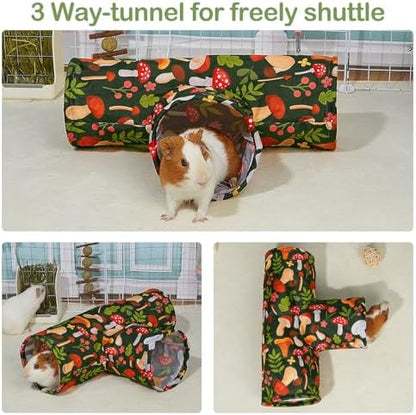 Bienbee Guinea Pig Tunnel, 3 Way Washable Guinea Pig Hideout,Foldable Rabbit Tunnel Guinea Pigs Toys for Bunny Hamster Chinchilla Ferret Rabbit Guinea Pigs Accessories Mushroom