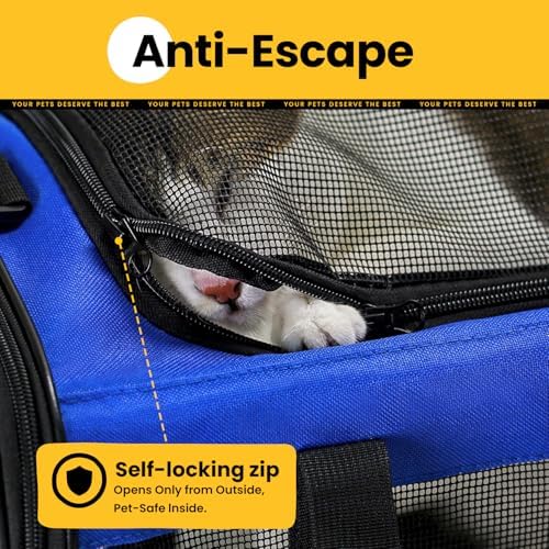 Conlun Cat Carrier Bag,Soft-Sided Pet Carriers for Dogs with 4-Sided Mesh,Airline Approved Cat Transport Carrier for Small&Medium Cats Kitten Puppy Up to 15LB,Collapsible Cat Travel Carrier-M,Blue