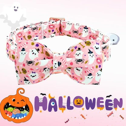 Lionheart Glory Halloween Dog Collar Bowtie - Heavy Duty Adjustable Fall Holiday Collar for Medium Dogs - Bow for Female or Male Pets - Gift