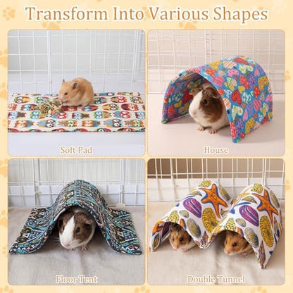 BreezeHug 4 Pcs Guinea Pig Tunnel Foldable Rabbit Hideout Washable and Soft Bunny Hide House Ferret Tunnel Toys Cage Accessories for Small Animal Hamster Hedgehogs Chinchilla(Cheer Mix)
