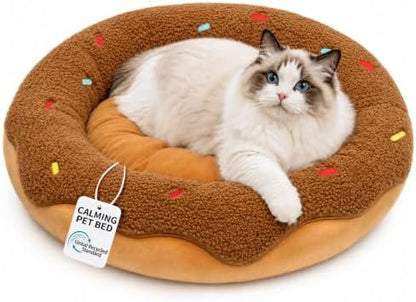Donut Cat Bed, 21in Calming Small Dog Bed, Washable