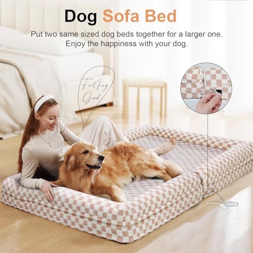 NANUYA Orthopedic Dog Bed for Large Dogs, 36 x 27 Inch, Pink Grid