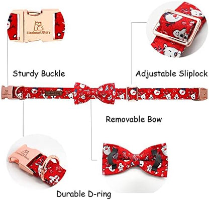 Lionheart Glory Christmas Dog Collar - Santa Print Bow Tie Collar for Small Dogs
