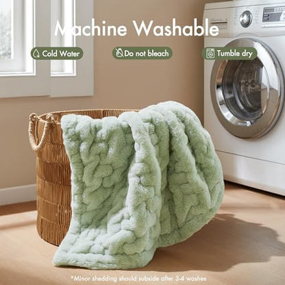 Madison Park Ruched Fur Throw Faux Fur Blanket, 50" x 60", Sage Green