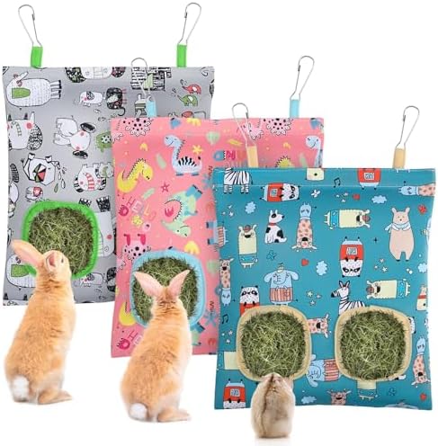 UPINS 3Pack Guinea Pig Hay Feeder Bag,Bunny Rabbit Cage Bag Hanging Holder