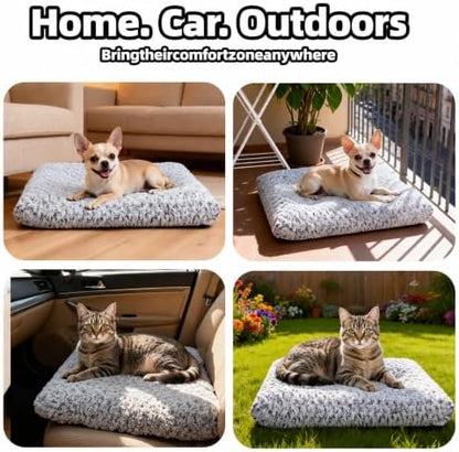 Dog Bed Small Size, Plush Washable Pet Bed Mat, Dog Crate Bed 17"x14", Gray