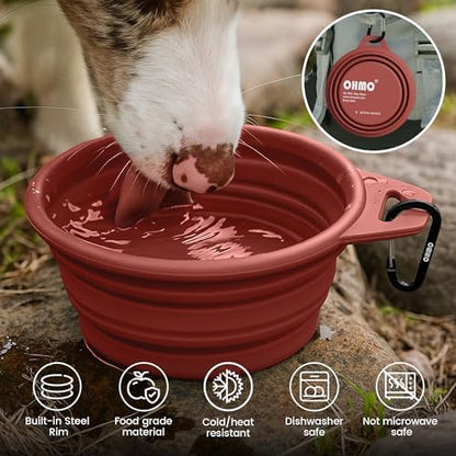 OHMO Large Collapsible Dog Bowls, Steel Rim, 27oz, 2pcs, Coral&Brick Red