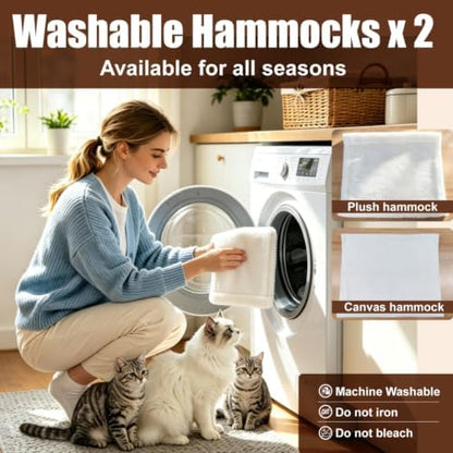 Cat Desk Bed Foldable Wood Cat Bed for Desk with 2 Hammocks and 2 Clamps