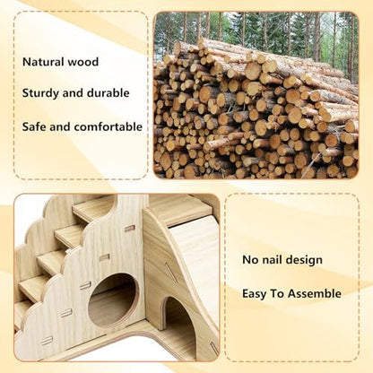 BNOSDM Wood Hamster House Dwarf Hamster Natrual Hideout with Ladder Gerbils Climbing Exploring Seesaw Toys Cage Accessories for Small Hamsters Mouse Mice