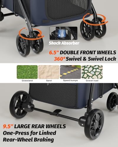 Dog Stroller for Large & Medium Dogs Up to 80 Lbs, Navy Blue