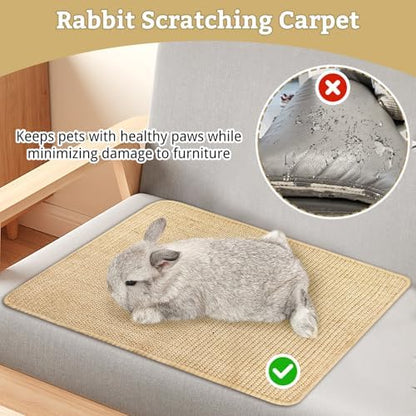 kathson Rabbit Scratching Pad 2 Pcs Natural Sisal Bunny Scratch Mat, Small Animals Nail Scratcher Guinea Pigs Grinding Claw Rug Pet Cage Flooring for Biting Sleeping Nesting (15.75 * 11.8 in)