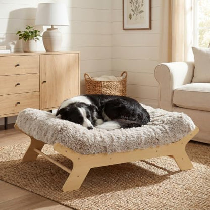 Muihood Elevated Wood Dog Bed Frame with Foam Mattress, WoodPattern, L