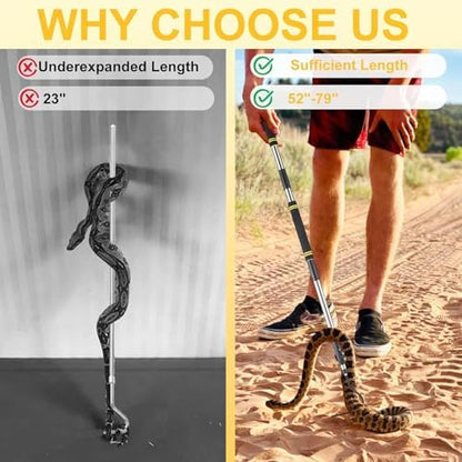 Snake Hook, Stainless Steel Snake Hook and Reptile for Controlling, Moving,Or Catching Snakes 52"-79"