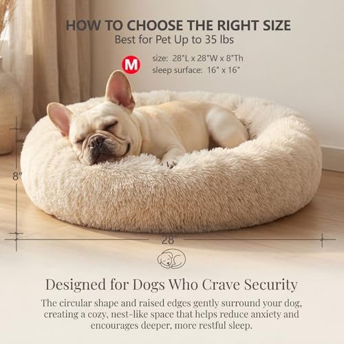 nononfish Cozy Calming Donut Dog Bed for Small Dogs,Plush Round Pet Bed