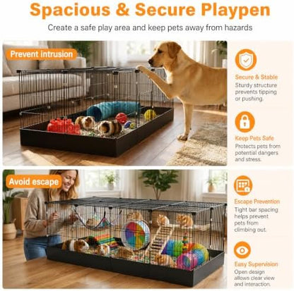 20 Planes Guinea Pig Cages Enclosed Hamster Cage with Door & Waterproof Liner, Expandable Cage for Guinea Pigs, Metal Wire Yard Fence Rabbit Cage