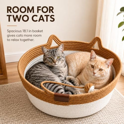 Large Instinct Basket Stimuli Cat Bed, Handwoven Cotton Rope Cat Basket