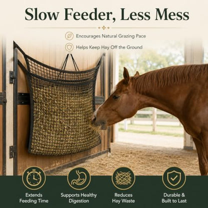 2.6x2.6 Ft Round Bale Hay Net for Horses & Goats, 1.2" Holes Slow Feeder Hay Nets with Hay Net Repair Tool