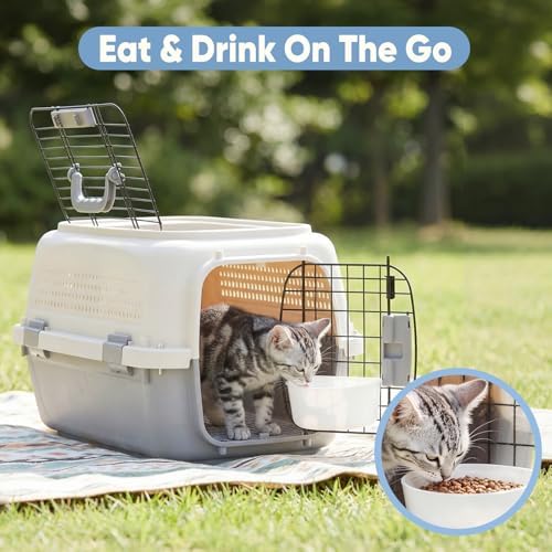 DUMOS 23" Hard-Sided Pet Carrier for Small Pets, 2 Door Cat Carrier, Beige