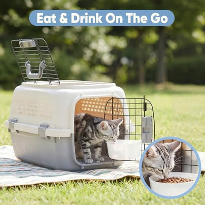 DUMOS 23" Hard-Sided Pet Carrier for Small Pets, 2 Door Cat Carrier, Beige
