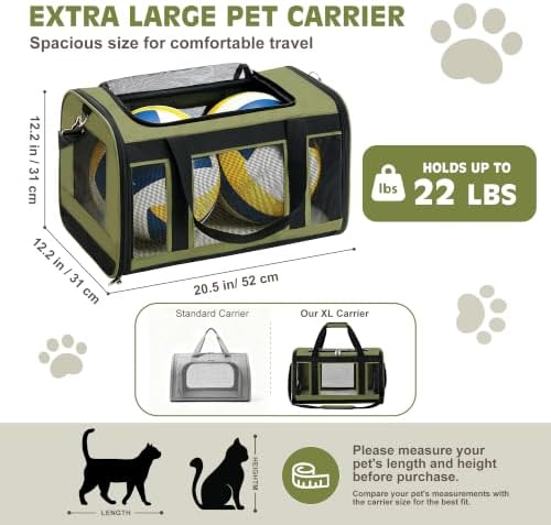 Extra-Large Cat Carrier, Soft-Sided Collapsible Pet Carrier up to 22 lbs