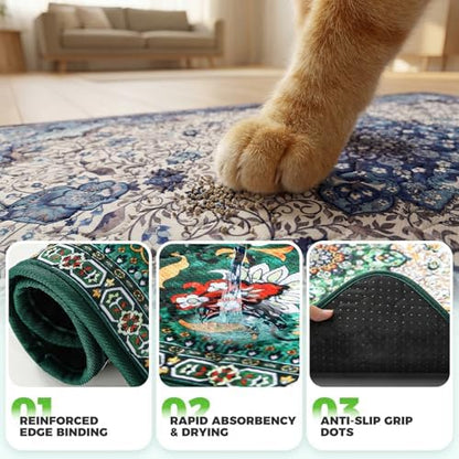 Hompet Cat Litter Mat 2 Pack, 20x60 Large Machine Washable Trapping Mats for Cats, Super Absorbent & Urine-Proof Cat Litter Box Mat for Floor, Waterproof & Non Slip Kitty Litter Rug