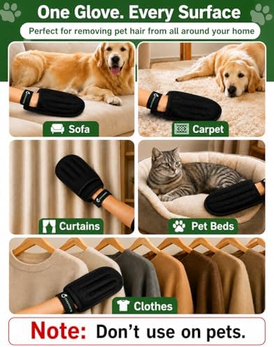 Pet Hair Removal Glove - Removes Cat & Dog Hair from Furniture, Sofa, Carpet, Clothes, Curtains & Pet Beds, Reusable Lint and Fur Remover mitt for Home Cleaning, 1 Pack