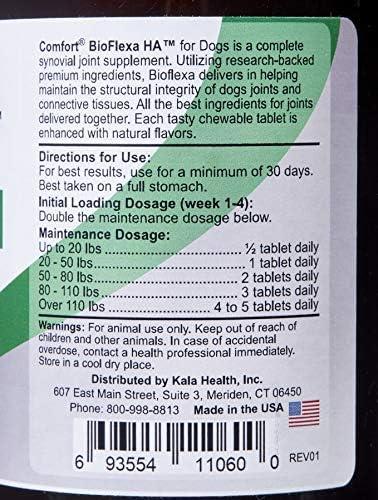 KALA HEALTH Comfort BioFlexa HA Hip and Joint Plus for Dogs, 60 Count