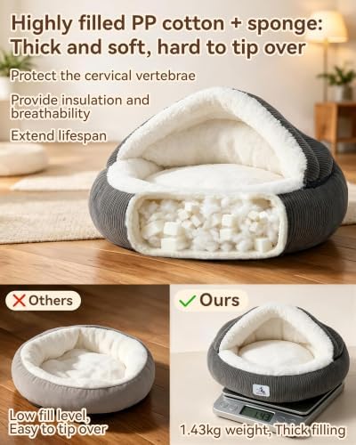 Calming Cozy Dog Cave Cover Bed, Burrow Small Doggy Anti Anxiety