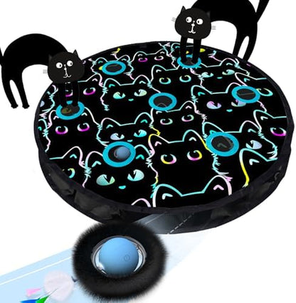 ORSDA Cat Toys, Interactive Fast Rolling Ball in Pouch, Hide and Seek for Indoor Cats, Motion Chirping Activated Moving Ball, 7 Holes Mat Mouse Catching Game