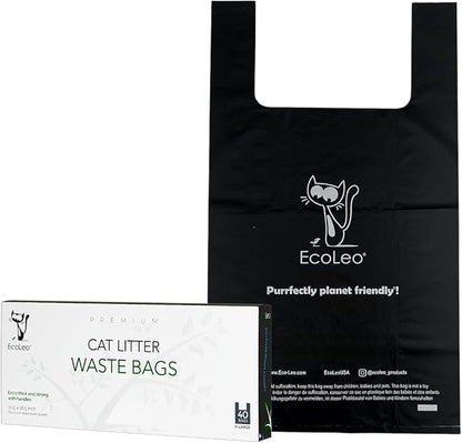 Cat Litter Waste Poop Bags - X-Large, Thick, Pet/Dog Poo Bags with Easy-Tie Handles,10.5 x 18.5 inch, Black, EcoLeo