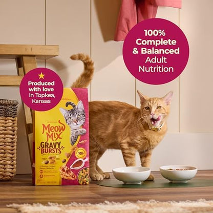Meow Mix Gravy Bursts, Savory Chicken Flavor Mix, Gravy Filled Dry Cat Food, 3 lb. Bag (Pack of 2)