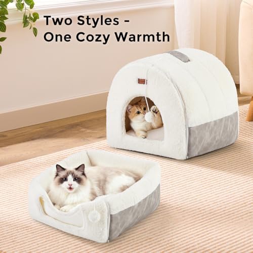 ZOMISIA 2in1 Cat Cave for Indoor Cats Foldable Cat Bed with Washable Pillow