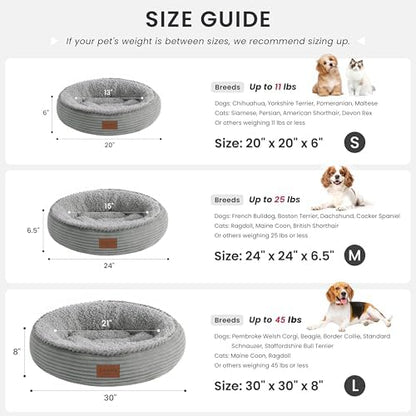 Love's cabin Round Donut Cat and Dog Cushion Bed, 30in Pet Bed for Medium or Large Dogs, Anti-Slip & Water-Resistant Bottom, Soft Durable Fabric Pet Beds, Washable Calming Cat Bed, Pure Gray