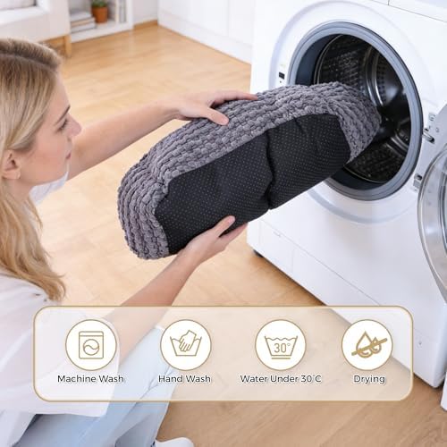 Plush Dog Bed Large, Dark Grey, Machine Washable, Dog Beds Sofa with Pillow Support, 30x24Inch, Corn Kernel Design, Non-Slip Bottom, Thick PP Cotton Padding