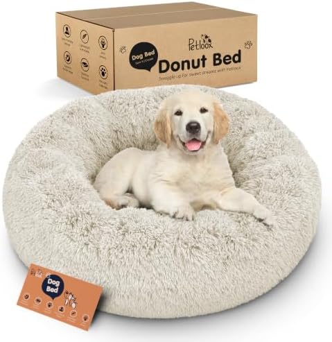Calming Donut Dog Bed for Small Dogs, Round Dog Bed for Medium & Large Dogs