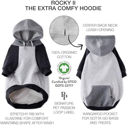 Pet Passion Rocky II Dog Hoodie, Heather Gray Color Block, XX-Large